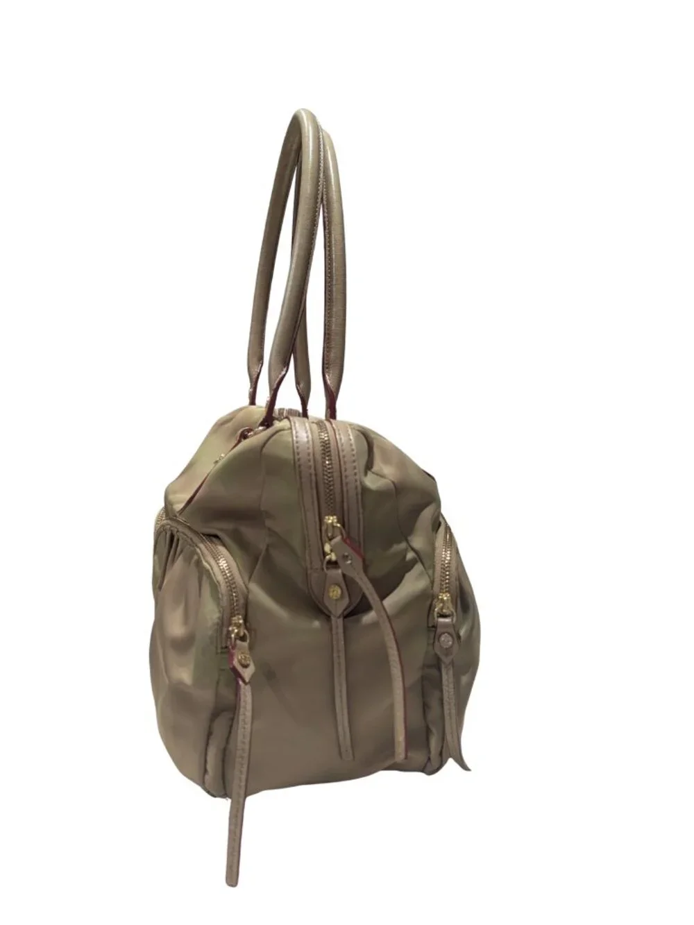 MZ Wallace Nylon Satchel Shoulder Bag Olive Khaki Leather Trim Gold Hardware